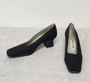 Vintage PANCALDI Women's Black & Gray Textured Block Heels-Size 6B